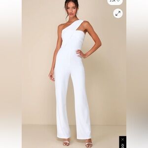 Lulus Devoted to Fun Ivory One-Shoulder Sleeveless Jumpsuit Ivory  Size XS